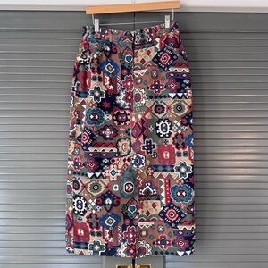 Vintage Gotcha Covered Aztec Print Denim Midi Skirt